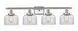 916-4W-SN-G72 4-Light 36" Brushed Satin Nickel Bath Vanity Light - Clear Large Bell Glass - LED Bulb - Dimmensions: 36 x 8 x 11 - Glass Up or Down: Yes