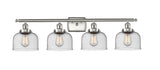 916-4W-SN-G74 4-Light 36" Brushed Satin Nickel Bath Vanity Light - Seedy Large Bell Glass - LED Bulb - Dimmensions: 36 x 8 x 11 - Glass Up or Down: Yes