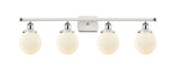 916-4W-WPC-G201-6 4-Light 36" White and Polished Chrome Bath Vanity Light - Matte White Cased Beacon Glass - LED Bulb - Dimmensions: 36 x 8 x 11 - Glass Up or Down: Yes