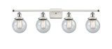 916-4W-WPC-G204-6 4-Light 36" White and Polished Chrome Bath Vanity Light - Seedy Beacon Glass - LED Bulb - Dimmensions: 36 x 8 x 11 - Glass Up or Down: Yes