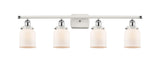 916-4W-WPC-G51 4-Light 36" White and Polished Chrome Bath Vanity Light - Matte White Cased Small Bell Glass - LED Bulb - Dimmensions: 36 x 6.5 x 12 - Glass Up or Down: Yes