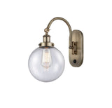 1-Light 8" Beacon Sconce - Globe-Orb Seedy Glass - Choice of Finish And Incandesent Or LED Bulbs