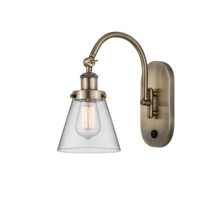 918-1W-AB-G62 1-Light 6.25" Antique Brass Sconce - Clear Small Cone Glass - LED Bulb - Dimmensions: 6.25 x 13.125 x 12.5 - Glass Up or Down: Yes