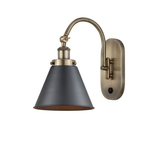 918-1W-AB-M13-BK 1-Light 8" Antique Brass Sconce - Antique Brass Appalachian Shade - LED Bulb - Dimmensions: 8 x 14 x 12.875 - Glass Up or Down: Yes