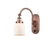 918-1W-AC-G51 1-Light 5" Antique Copper Sconce - Matte White Cased Small Bell Glass - LED Bulb - Dimmensions: 5 x 12.5 x 12.5 - Glass Up or Down: Yes