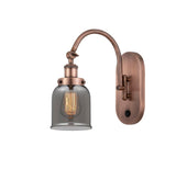 918-1W-AC-G53 1-Light 5" Antique Copper Sconce - Plated Smoke Small Bell Glass - LED Bulb - Dimmensions: 5 x 12.5 x 12.5 - Glass Up or Down: Yes