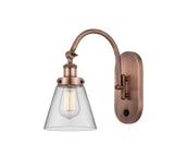 918-1W-AC-G62 1-Light 6.25" Antique Copper Sconce - Clear Small Cone Glass - LED Bulb - Dimmensions: 6.25 x 13.125 x 12.5 - Glass Up or Down: Yes