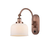 918-1W-AC-G71 1-Light 8" Antique Copper Sconce - Matte White Cased Large Bell Glass - LED Bulb - Dimmensions: 8 x 14 x 12.5 - Glass Up or Down: Yes