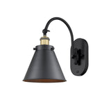 918-1W-BAB-M13-BK 1-Light 8" Black Antique Brass Sconce - Matte Black Appalachian Shade - LED Bulb - Dimmensions: 8 x 14 x 12.875 - Glass Up or Down: Yes