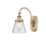 918-1W-BB-G64 1-Light 6.25" Brushed Brass Sconce - Seedy Small Cone Glass - LED Bulb - Dimmensions: 6.25 x 13.125 x 12.5 - Glass Up or Down: Yes