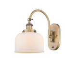 918-1W-BB-G71 1-Light 8" Brushed Brass Sconce - Matte White Cased Large Bell Glass - LED Bulb - Dimmensions: 8 x 14 x 12.5 - Glass Up or Down: Yes