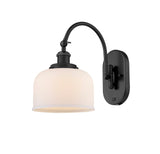 918-1W-BK-G71 1-Light 8" Matte Black Sconce - Matte White Cased Large Bell Glass - LED Bulb - Dimmensions: 8 x 14 x 12.5 - Glass Up or Down: Yes