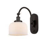 918-1W-OB-G71 1-Light 8" Oil Rubbed Bronze Sconce - Matte White Cased Large Bell Glass - LED Bulb - Dimmensions: 8 x 14 x 12.5 - Glass Up or Down: Yes
