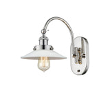 918-1W-PN-G1 1-Light 8.5" Polished Nickel Sconce - White Halophane Glass - LED Bulb - Dimmensions: 8.5 x 14.5 x 11 - Glass Up or Down: Yes