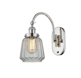 918-1W-PN-G142 1-Light 7" Polished Nickel Sconce - Clear Chatham Glass - LED Bulb - Dimmensions: 7 x 13.5 x 14.75 - Glass Up or Down: Yes