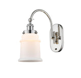 918-1W-PN-G181 1-Light 6.5" Polished Nickel Sconce - Matte White Canton Glass - LED Bulb - Dimmensions: 6.5 x 13 x 14 - Glass Up or Down: Yes