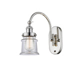 918-1W-PN-G182S 1-Light 6.5" Polished Nickel Sconce - Clear Small Canton Glass - LED Bulb - Dimmensions: 6.5 x 12.625 x 12.25 - Glass Up or Down: Yes
