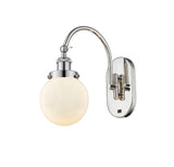918-1W-PN-G201-6 1-Light 6" Polished Nickel Sconce - Matte White Cased Beacon Glass - LED Bulb - Dimmensions: 6 x 13 x 12.5 - Glass Up or Down: Yes