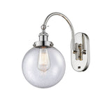 918-1W-PN-G204-8 1-Light 8" Polished Nickel Sconce - Seedy Beacon Glass - LED Bulb - Dimmensions: 8 x 14 x 14.5 - Glass Up or Down: Yes