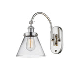 918-1W-PN-G42 1-Light 8" Polished Nickel Sconce - Clear Large Cone Glass - LED Bulb - Dimmensions: 8 x 13.875 x 12.75 - Glass Up or Down: Yes