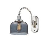 918-1W-PN-G73 1-Light 8" Polished Nickel Sconce - Plated Smoke Large Bell Glass - LED Bulb - Dimmensions: 8 x 14 x 12.5 - Glass Up or Down: Yes