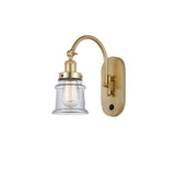 918-1W-SG-G182S 1-Light 6.5" Satin Gold Sconce - Clear Small Canton Glass - LED Bulb - Dimmensions: 6.5 x 12.625 x 12.25 - Glass Up or Down: Yes