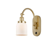 918-1W-SG-G51 1-Light 5" Satin Gold Sconce - Matte White Cased Small Bell Glass - LED Bulb - Dimmensions: 5 x 12.5 x 12.5 - Glass Up or Down: Yes