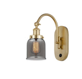 918-1W-SG-G53 1-Light 5" Satin Gold Sconce - Plated Smoke Small Bell Glass - LED Bulb - Dimmensions: 5 x 12.5 x 12.5 - Glass Up or Down: Yes