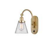 918-1W-SG-G62 1-Light 6.25" Satin Gold Sconce - Clear Small Cone Glass - LED Bulb - Dimmensions: 6.25 x 13.125 x 12.5 - Glass Up or Down: Yes