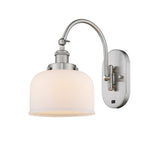 918-1W-SN-G71 1-Light 8" Brushed Satin Nickel Sconce - Matte White Cased Large Bell Glass - LED Bulb - Dimmensions: 8 x 14 x 12.5 - Glass Up or Down: Yes