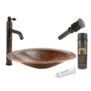 BSP1_PVOVAL20 20" Oval Hand Forged Old World Copper Vessel Sink with ORB Single Handle Vessel Faucet, Matching Drain and Accessories