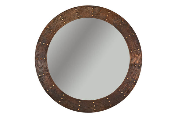 MFR3434-RI 34 Inch Hand Hammered Round Premier Copper Mirror with Hand Forged Rivets