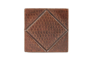 T4DBD_PKG4 4 Inch x 4 Inch Hammered Premier Copper Tile with Diamond Design - Quantity 4