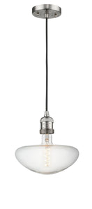 200C-SN-BB250LED Cord Hung 2" Brushed Satin Nickel Mini Pendant - Bare Bulb - LED Bulb - Dimmensions: 2 x 2 x 3.5 - Sloped Ceiling Compatible: Yes