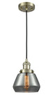 Cord Hung 7" Matte Black Mini Pendant - Plated Smoke Fulton Glass LED