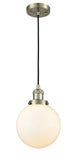 Cord Hung 8" Beacon Mini Pendant - Globe-Orb Matte White Glass - Choice of Finish And Incandesent Or LED Bulbs