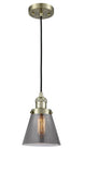 Cord Hung 6" Antique Brass Mini Pendant - Plated Smoke Small Cone Glass LED