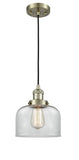 Cord Hung 8" Brushed Satin Nickel Mini Pendant - Clear Large Bell Glass LED