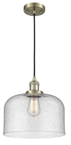 Cord Hung 12" Antique Brass Mini Pendant - Seedy X-Large Bell Glass LED