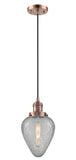 Cord Hung 6.5" Polished Nickel Mini Pendant - Clear Crackle Geneseo Glass LED