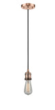 201C-AC Cord Hung 2" Antique Copper Mini Pendant - Bare Bulb - LED Bulb - Dimmensions: 2 x 2 x 3.5<br>Minimum Height : 6<br>Maximum Height : 125 - Sloped Ceiling Compatible: Yes