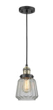 201C-BAB-G142 Cord Hung 7" Black Antique Brass Mini Pendant - Clear Chatham Glass - LED Bulb - Dimmensions: 7 x 7 x 11<br>Minimum Height : 14<br>Maximum Height : 132 - Sloped Ceiling Compatible: Yes