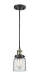 201C-BAB-G52 Cord Hung 5" Black Antique Brass Mini Pendant - Clear Small Bell Glass - LED Bulb - Dimmensions: 5 x 5 x 10<br>Minimum Height : 13<br>Maximum Height : 131 - Sloped Ceiling Compatible: Yes