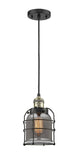 201C-BAB-G53-CE Cord Hung 6" Black Antique Brass Mini Pendant - Plated Smoke Small Bell Cage Glass - LED Bulb - Dimmensions: 6 x 6 x 9<br>Minimum Height : 13.5<br>Maximum Height : 131.5 - Sloped Ceiling Compatible: Yes