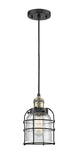 Cord Hung 6" Matte Black Mini Pendant - Seedy Small Bell Cage Glass LED