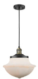 201C-BAB-G541 Cord Hung 11.75" Black Antique Brass Mini Pendant - Matte White Cased Large Oxford Glass - LED Bulb - Dimmensions: 11.75 x 11.75 x 11.5<br>Minimum Height : 15.375<br>Maximum Height : 133.375 - Sloped Ceiling Compatible: Yes