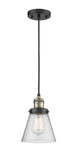 201C-BAB-G64 Cord Hung 6" Black Antique Brass Mini Pendant - Seedy Small Cone Glass - LED Bulb - Dimmensions: 6 x 6 x 8<br>Minimum Height : 13<br>Maximum Height : 131 - Sloped Ceiling Compatible: Yes