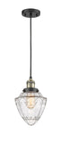201C-BAB-G664-7 Cord Hung 7" Black Antique Brass Mini Pendant - Seedy Small Bullet Glass - LED Bulb - Dimmensions: 7 x 7 x 14.5<br>Minimum Height : 17.5<br>Maximum Height : 134.5 - Sloped Ceiling Compatible: Yes