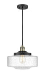 201C-BAB-G694-12 Cord Hung 12" Black Antique Brass Mini Pendant - Seedy Large Bridgeton Glass - LED Bulb - Dimmensions: 12 x 12 x 9.875<br>Minimum Height : 12.875<br>Maximum Height : 129.875 - Sloped Ceiling Compatible: Yes