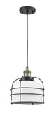 201C-BAB-G71-CE Cord Hung 9" Black Antique Brass Mini Pendant - Matte White Cased Large Bell Cage Glass - LED Bulb - Dimmensions: 9 x 9 x 10<br>Minimum Height : 13.5<br>Maximum Height : 131.5 - Sloped Ceiling Compatible: Yes